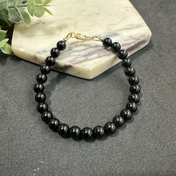 Onyx Beaded Bracelet 14k gold filled - Picture 1 of 5